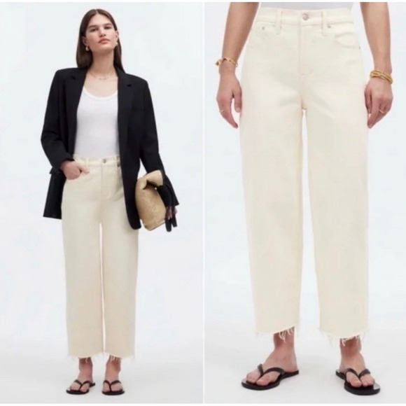Madewell Denim - Madwell The Perfect Vintage Wide-Leg Crop Jean Off-White 20W P Raw Hem High Rise